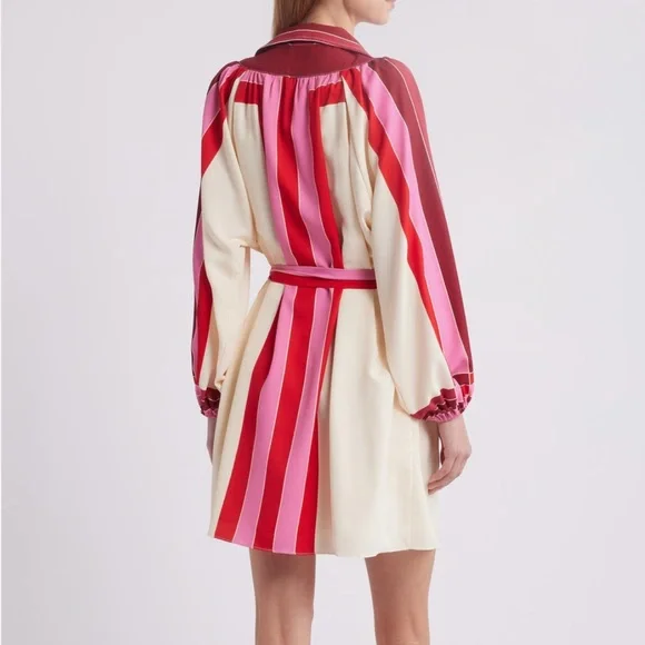 Red and Pink Cocktail Mini Dress with Bishop Sleeves - Picture 2 of 6